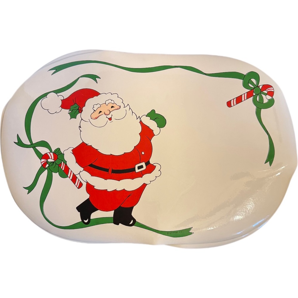 4 Vintage Vinyl Santa Claus Ribbon Candy Cane Placemats Oval Ullman Co Korea 18"